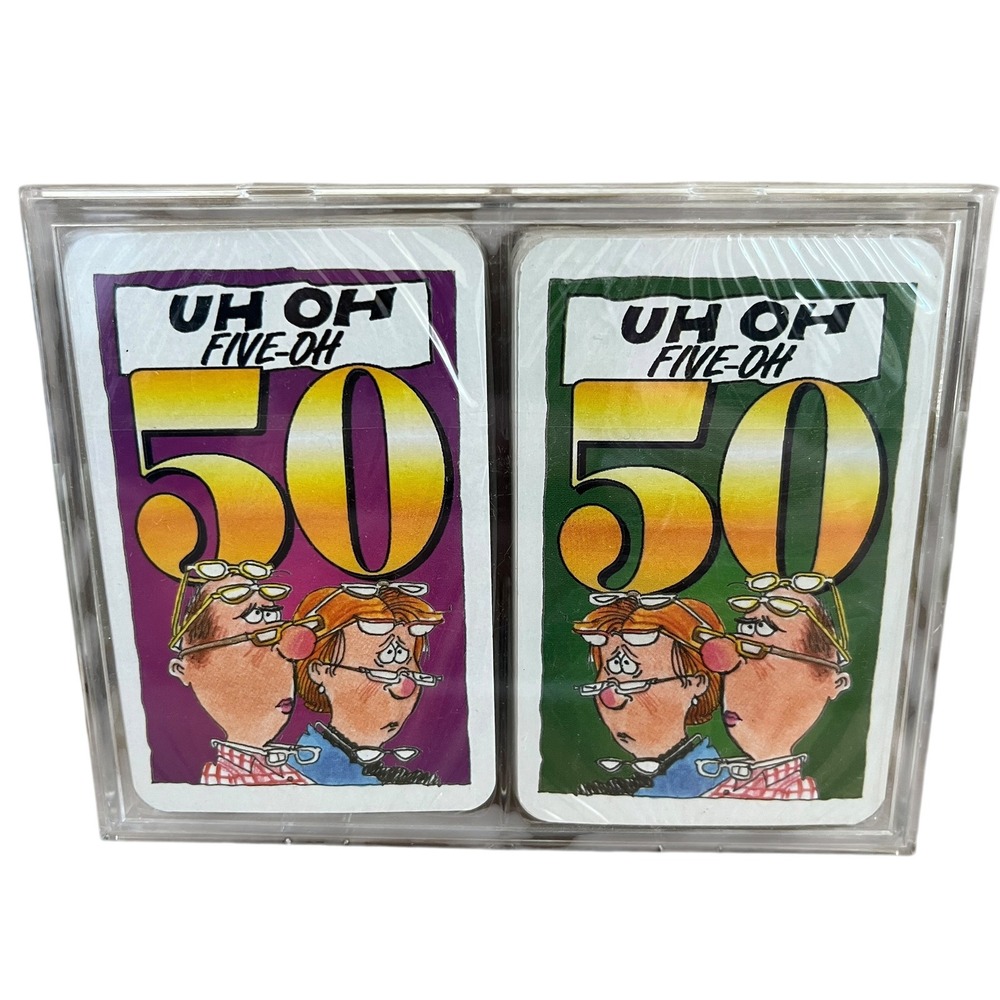 Vintage 1982 Uh-Oh Five-Oh 50th Birthday Novelty Playing Cards 2 Decks Sealed